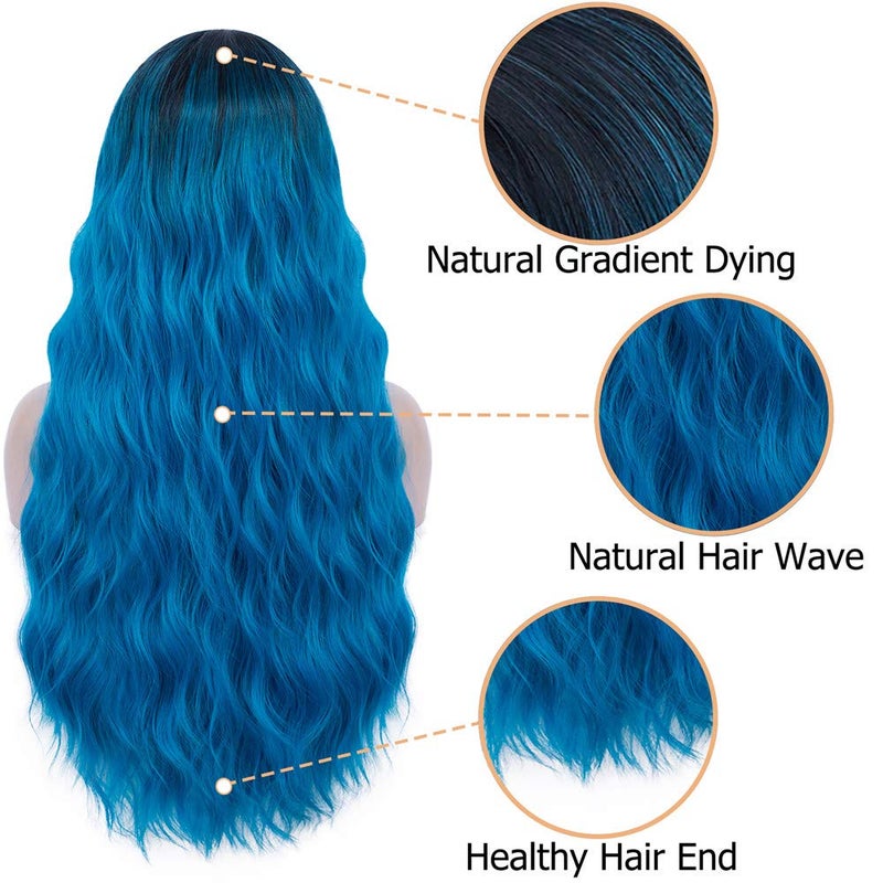 Mildiso Blue Wigs for Women 26" Long Ombre Blue Wig with Wig Cap Curly Wavy Natural Cute Soft Wigs for Daily Party M052B - Image 2